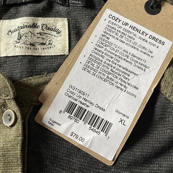 PRANA Cozy Up Henley Dress,100%HEMP,Size XL NWT, Charcoal Heather - Picture 4 of 7